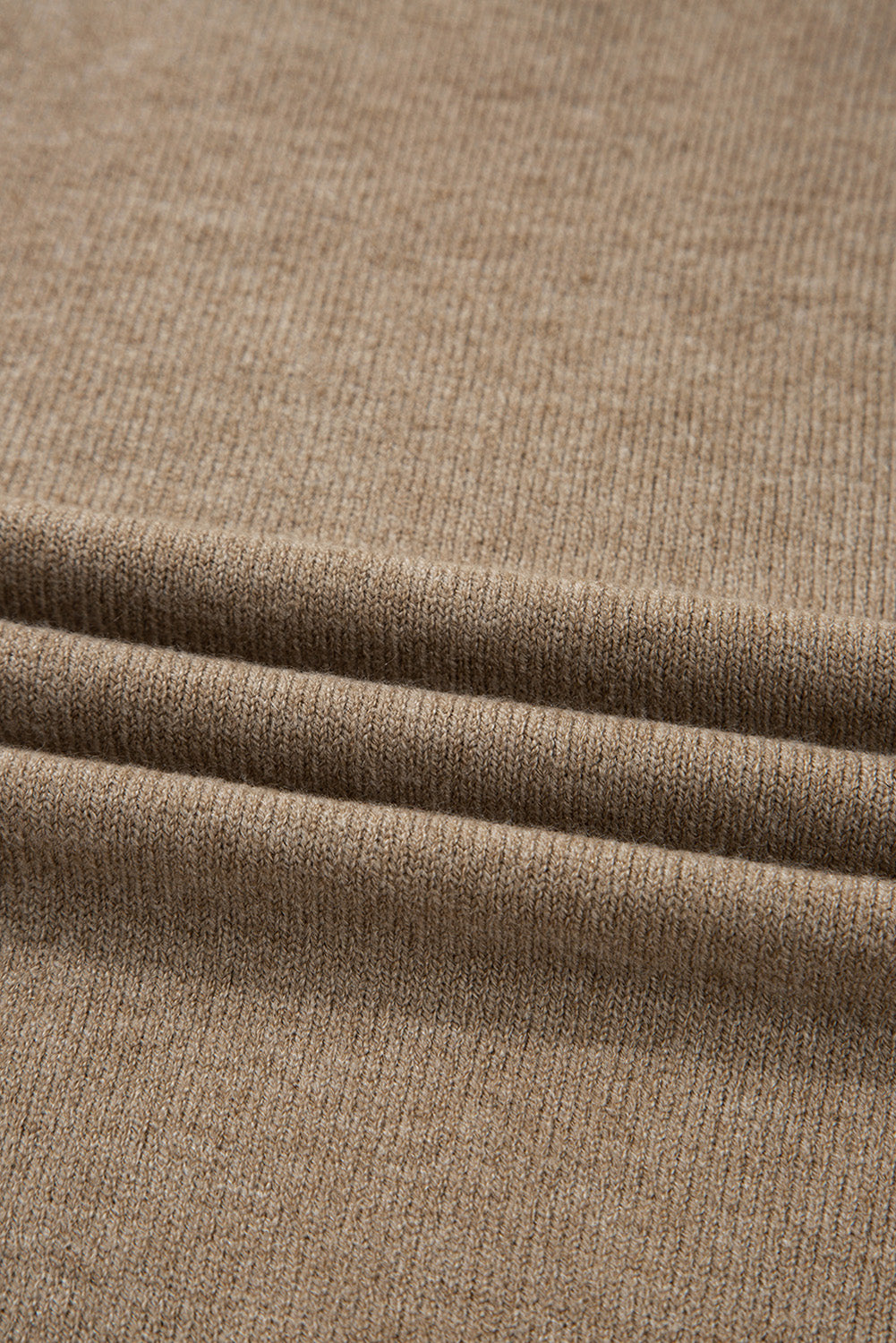 Camel Buttoned Bishop Sleeve Crew Neck Sweater