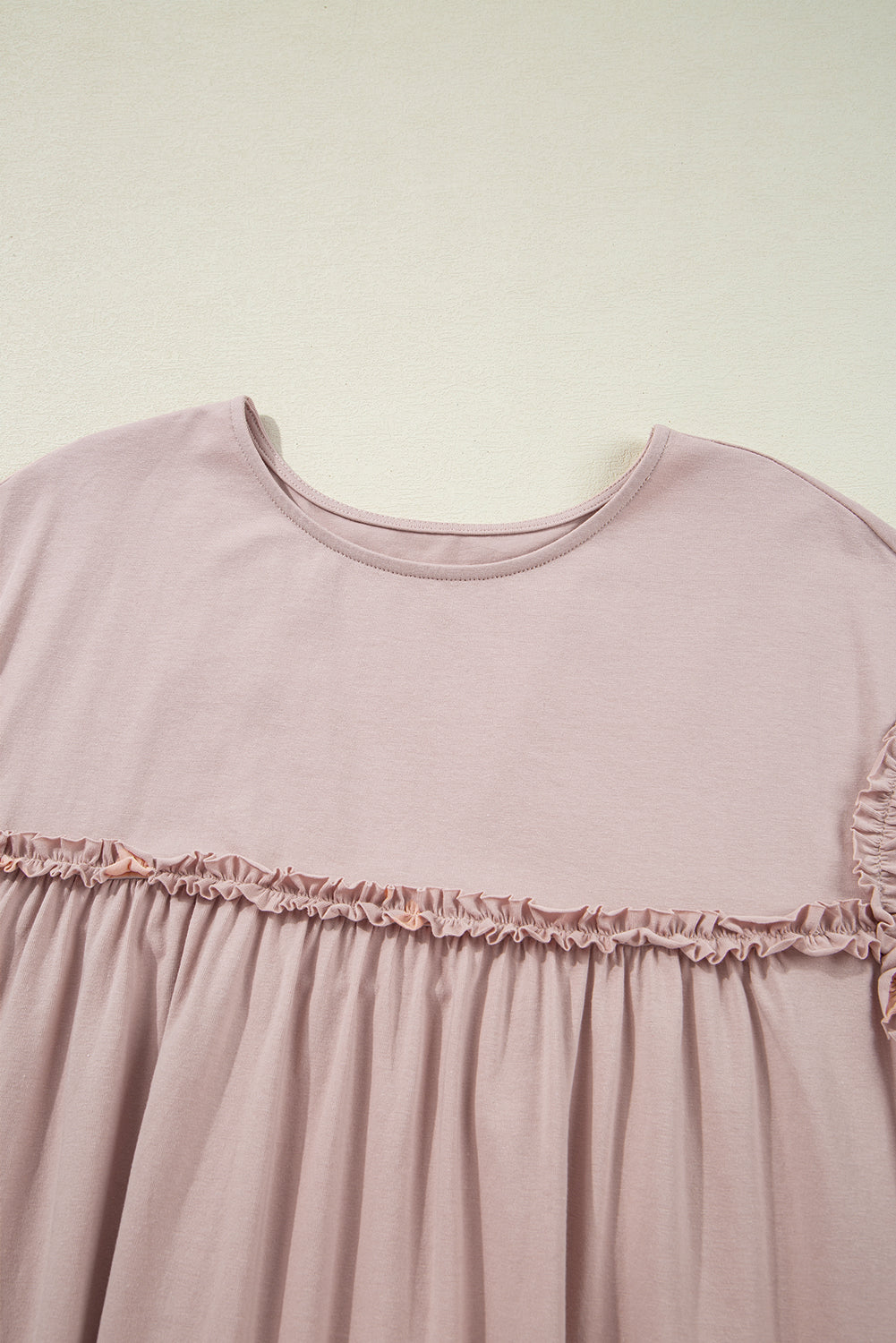 Mint Green Frilled Trim Crew Neck Loose Fit Mini Dress
