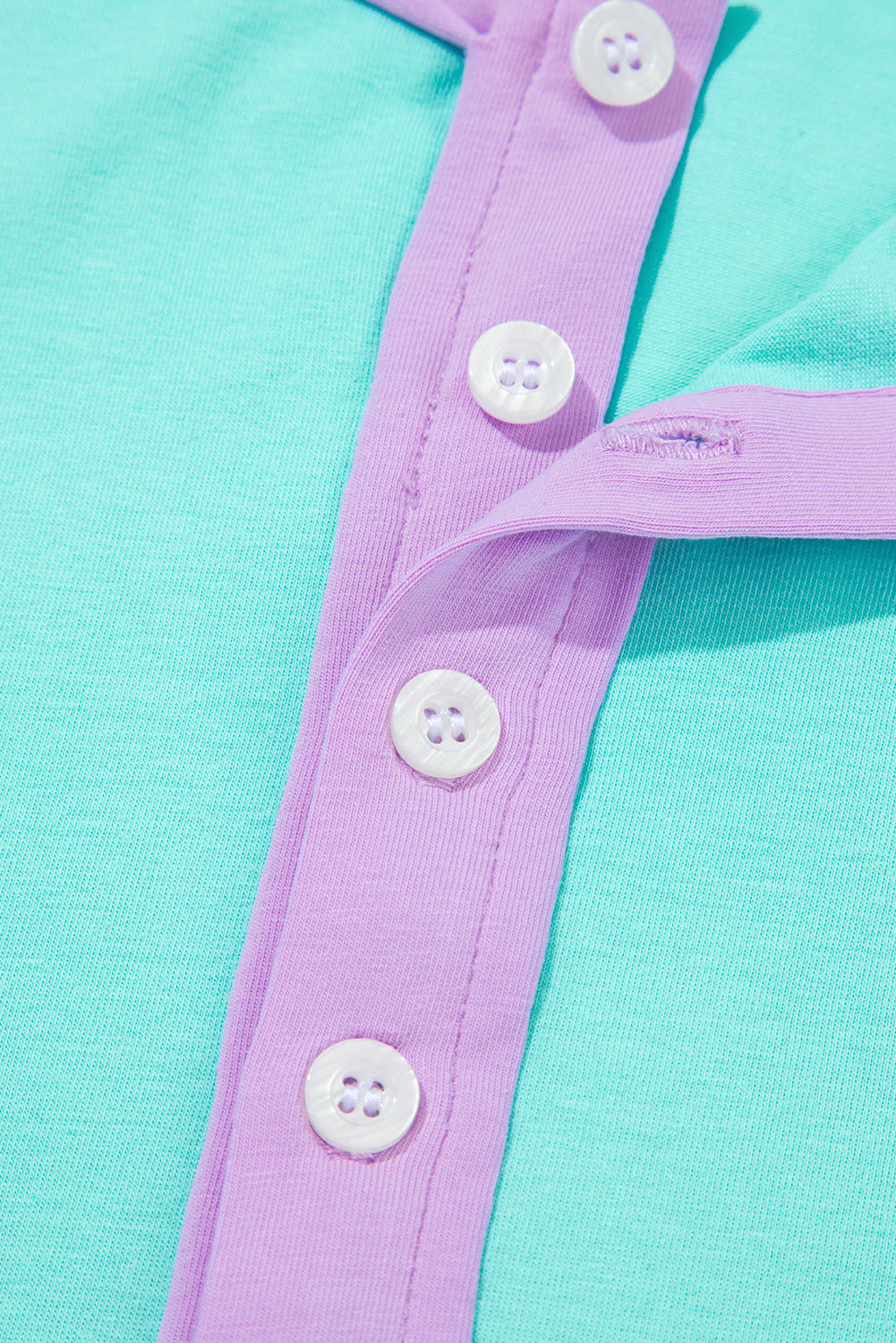 Pink Solid Color Half Sleeve Buttons Henley Top