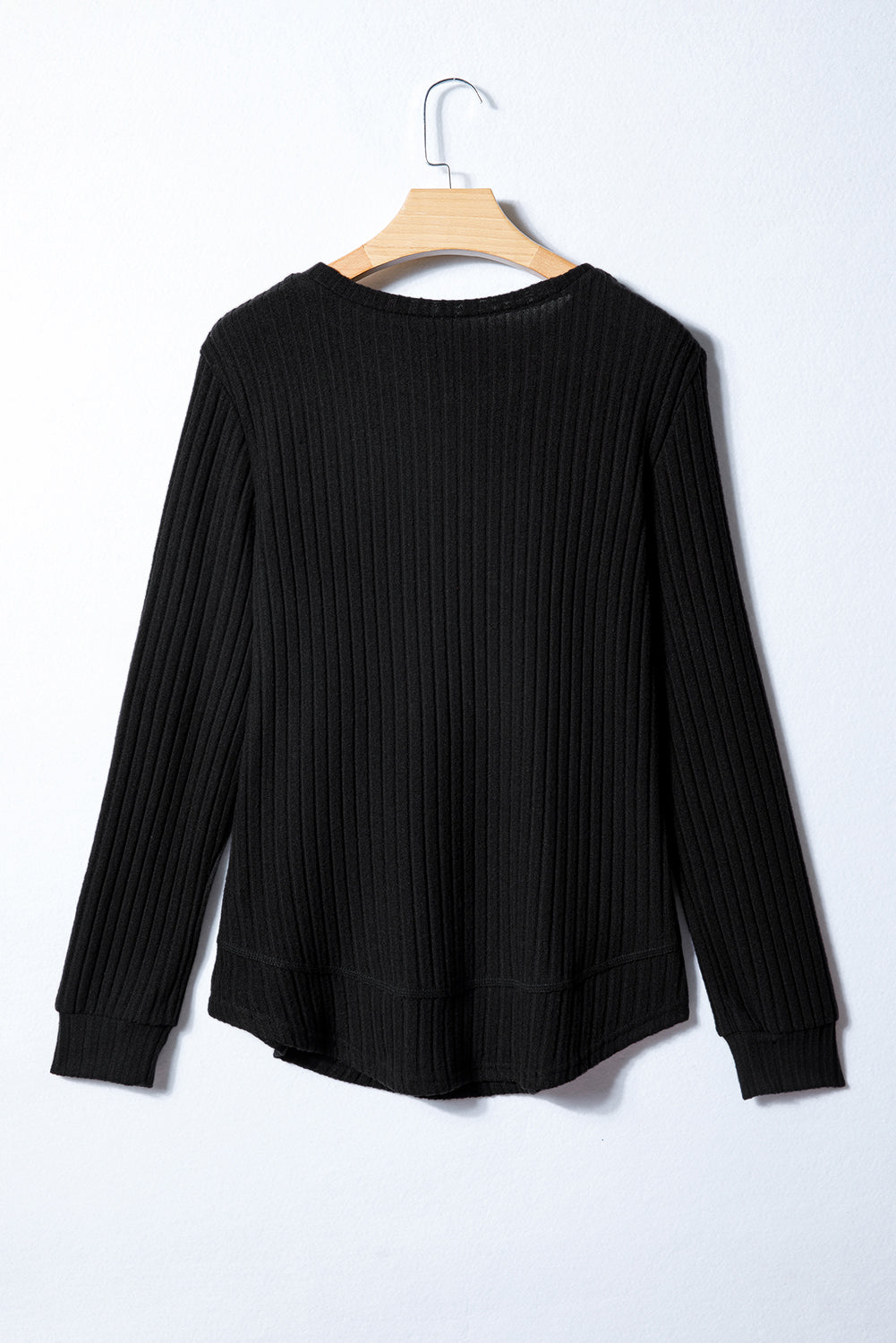 Jet Stream Ribbed Texture Round Neck Long Sleeve Rounded Hem Knit Top