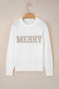 White MERRY Letter Pattern Christmas Raglan Sleeve Sweater