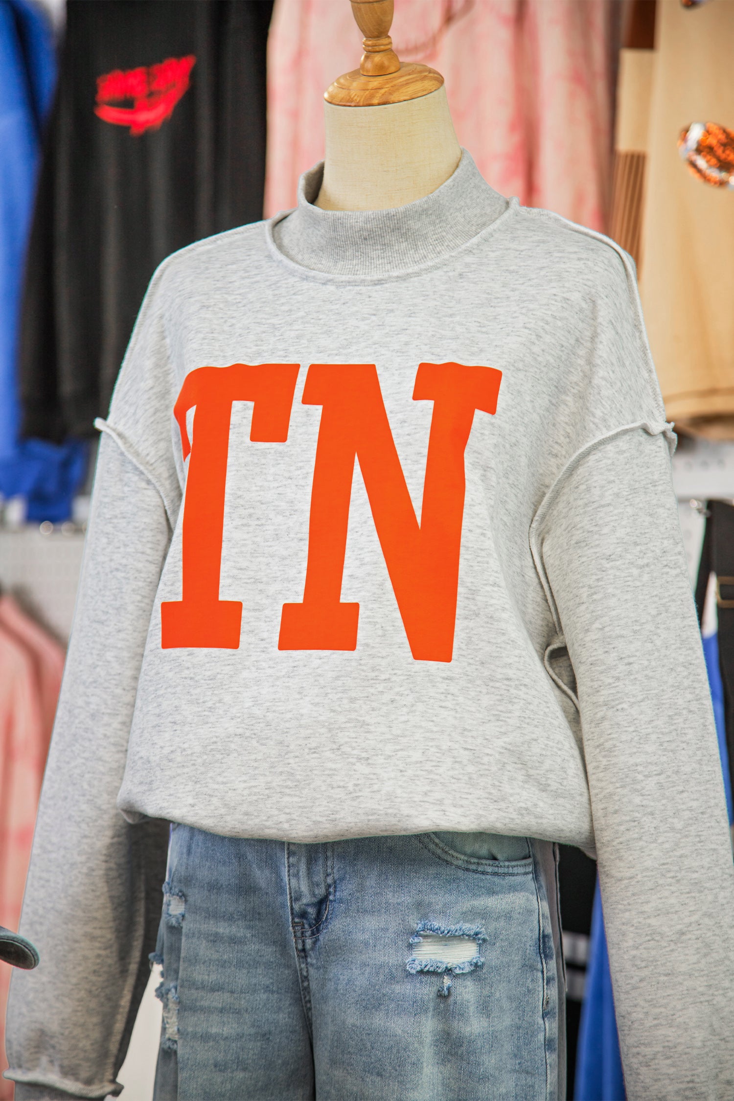 Light Grey TN TENNESSEE Double Printed Reversible Mock Neck Sweatshirt