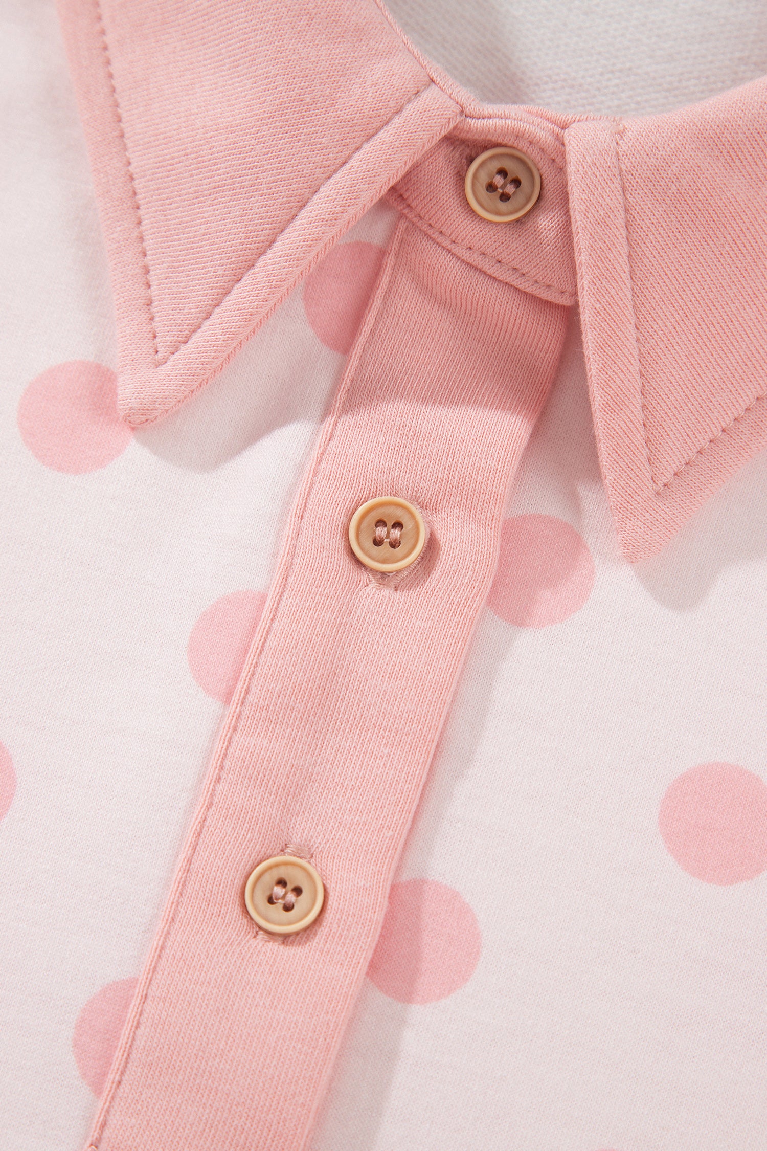 Pink Polka Dot Drop Shoulder Polo Loose Pullover Patch Pocket Casual Shorts Set