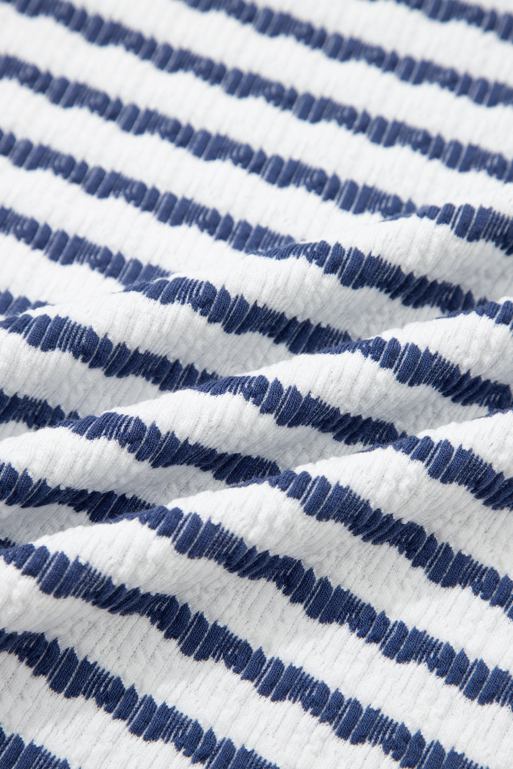 Sky Blue Stripe Textured Knit Split Hem Half Sleeve Loose Top