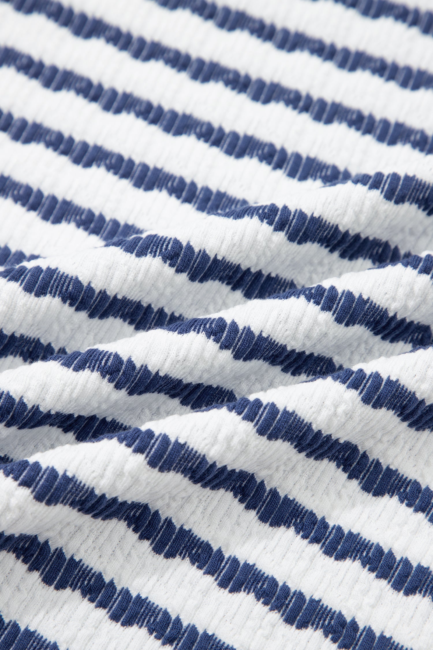 Sky Blue Stripe Textured Knit Split Hem Half Sleeve Loose Top
