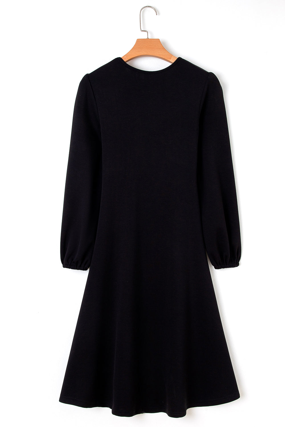 Burgundy Solid Color Ruched Detail Long Sleeve Midi Dress