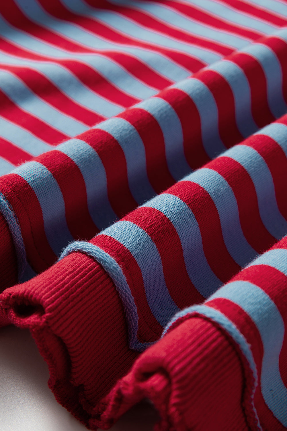 Green Stripe Exposed Seam Contrast Ribbed Trim Oversize Sweatshirt