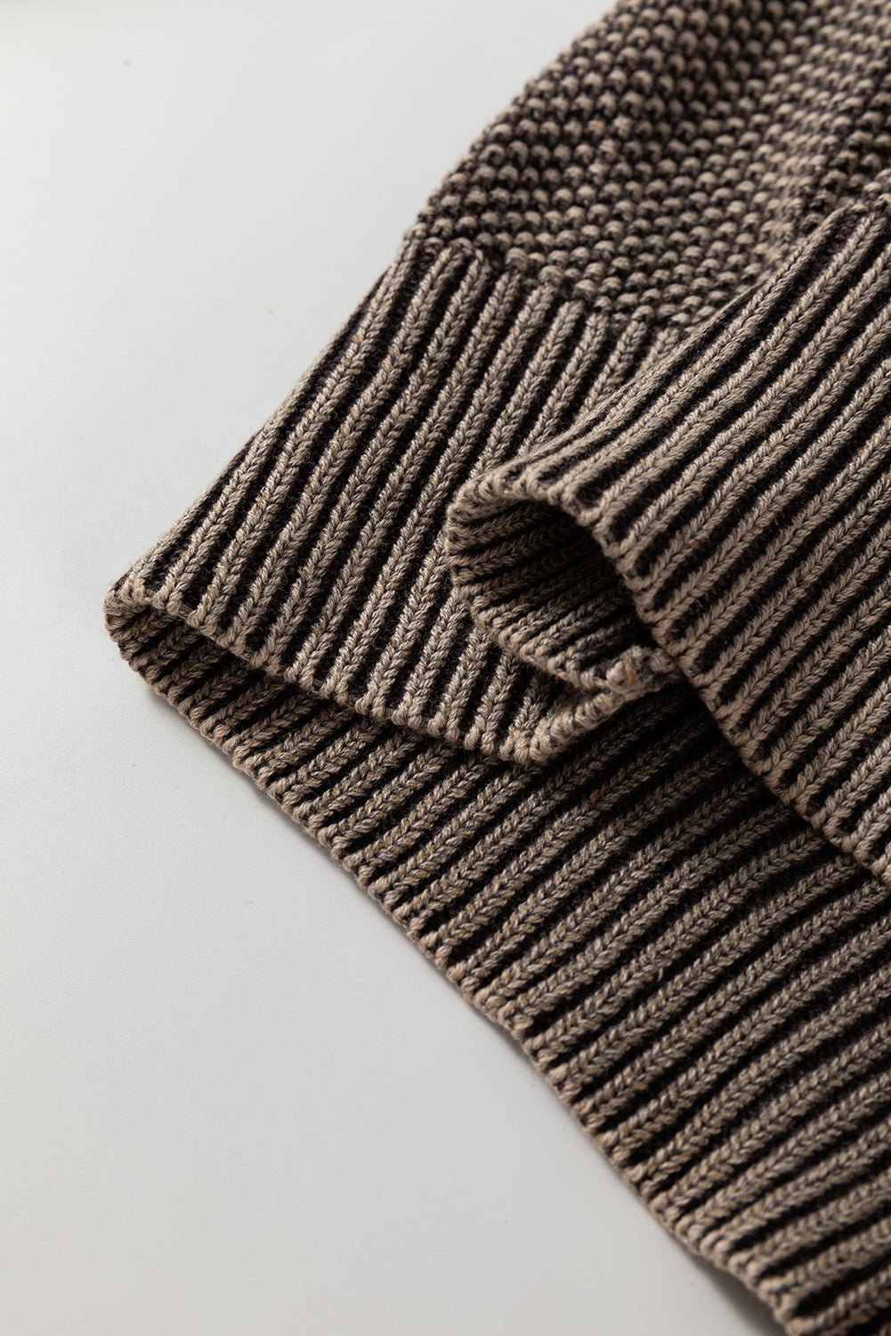 Dark Brown Contrast Cable Knit Sleeve Casual Sweater