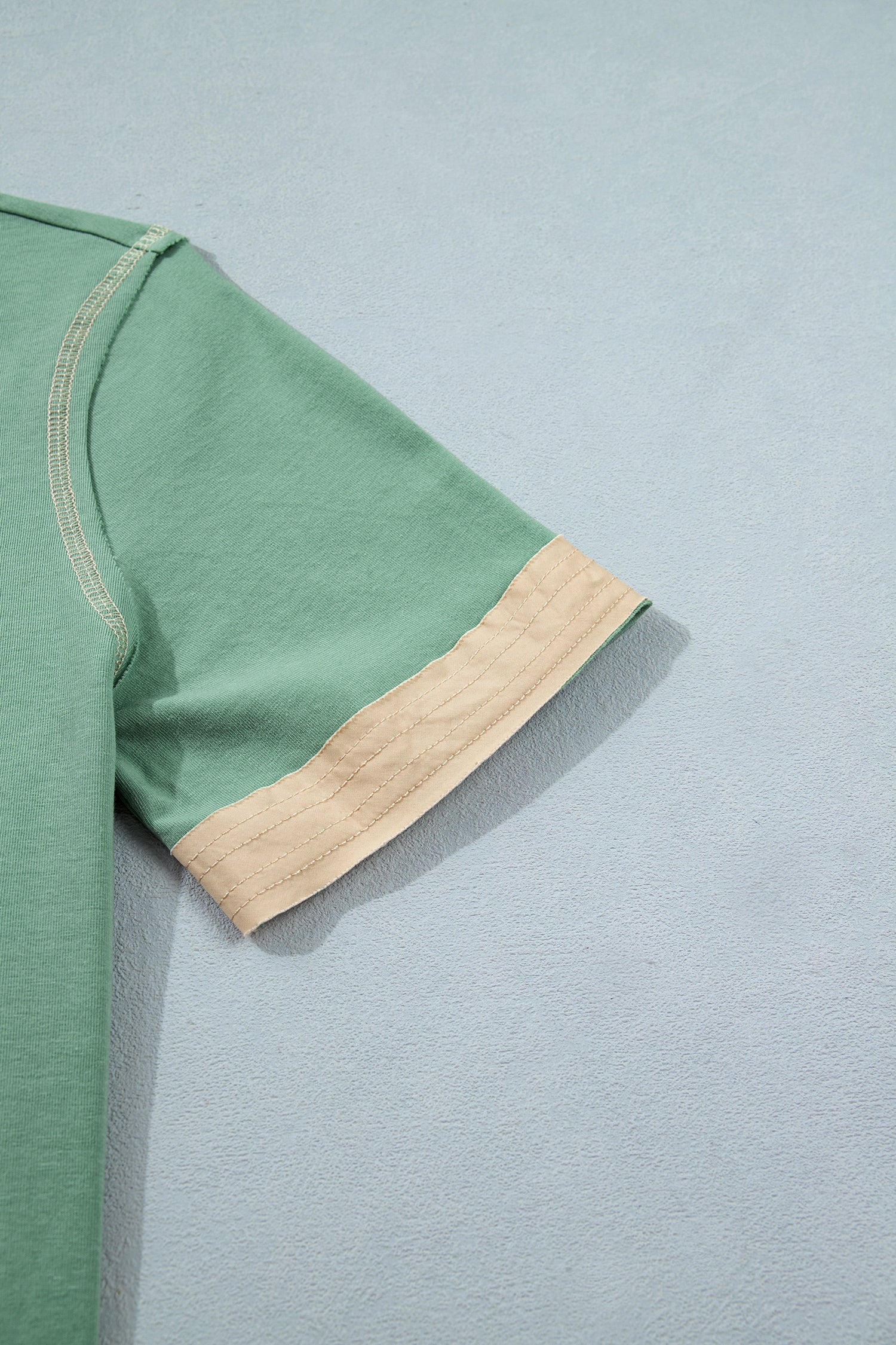 Light Grey Raw Seam Color Block Detail Buttoned Henley Tee