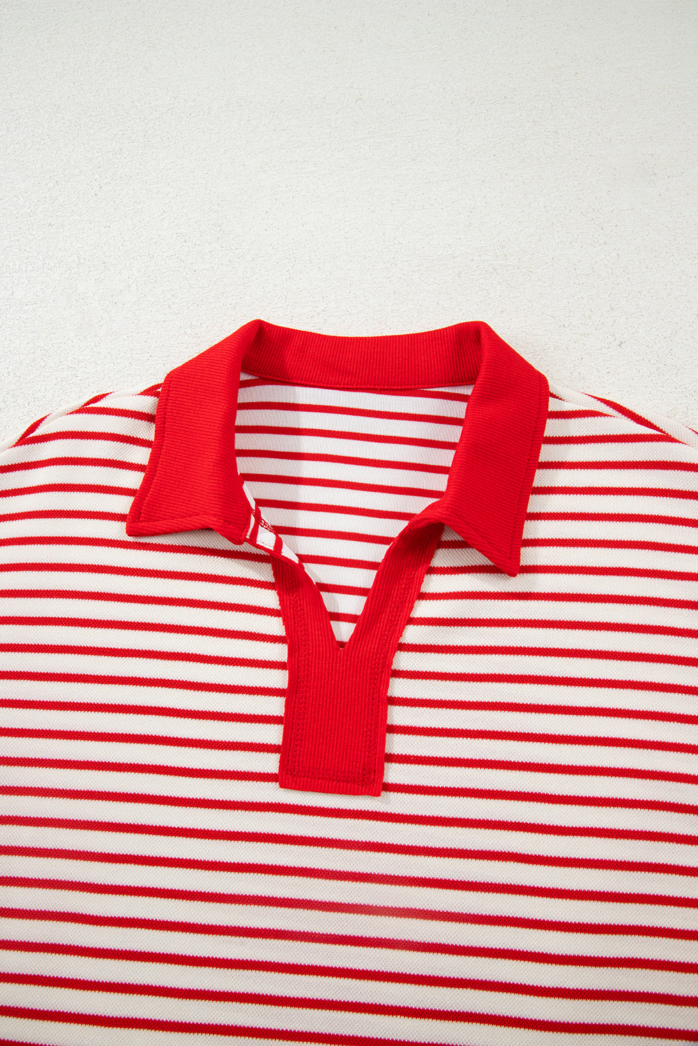 Red Stripe Collared V Neck Drop Shoulder Pullover and Skort 2pcs Outfit