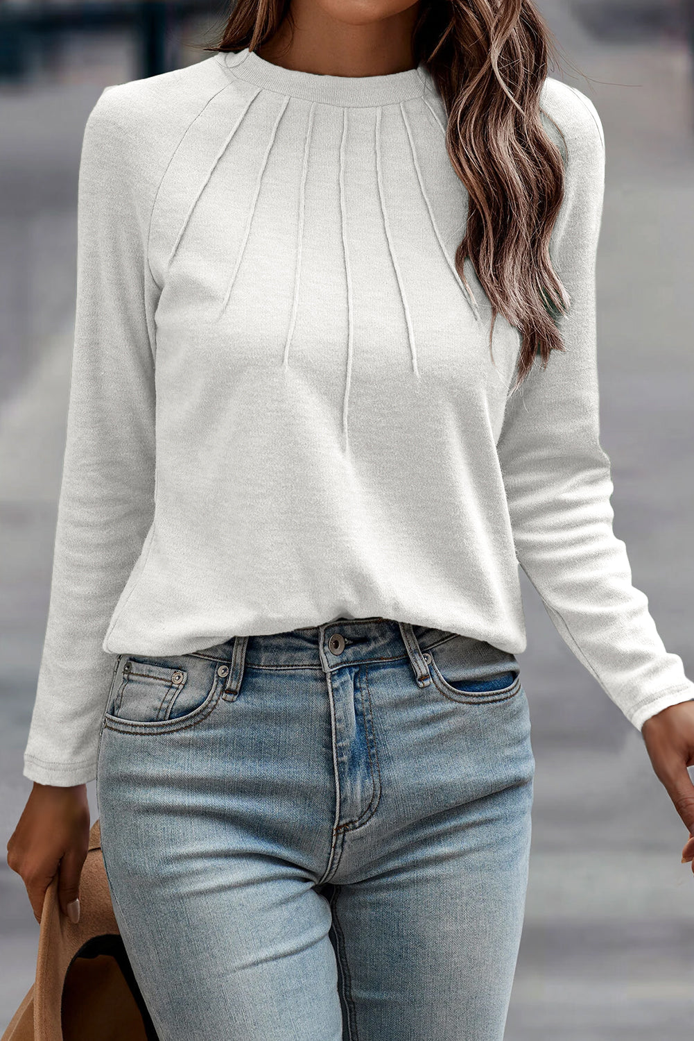 Black Solid Color Seam Detail Raglan Long Sleeve Top
