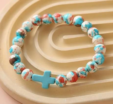 Pine stone colorful beaded cross bracelet