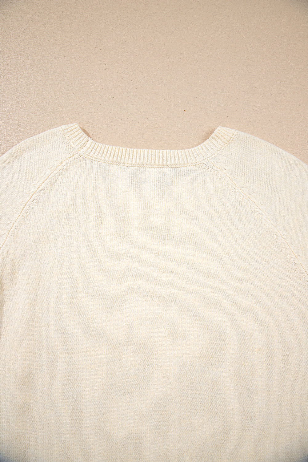 Camel Buttoned Bishop Sleeve Crew Neck Sweater