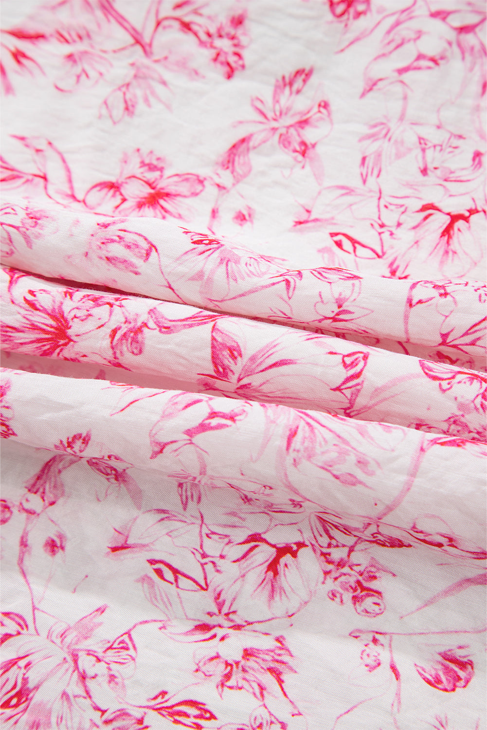 Pink Floral Ruffled Short Sleeve Bow Back Square Neck Blouse