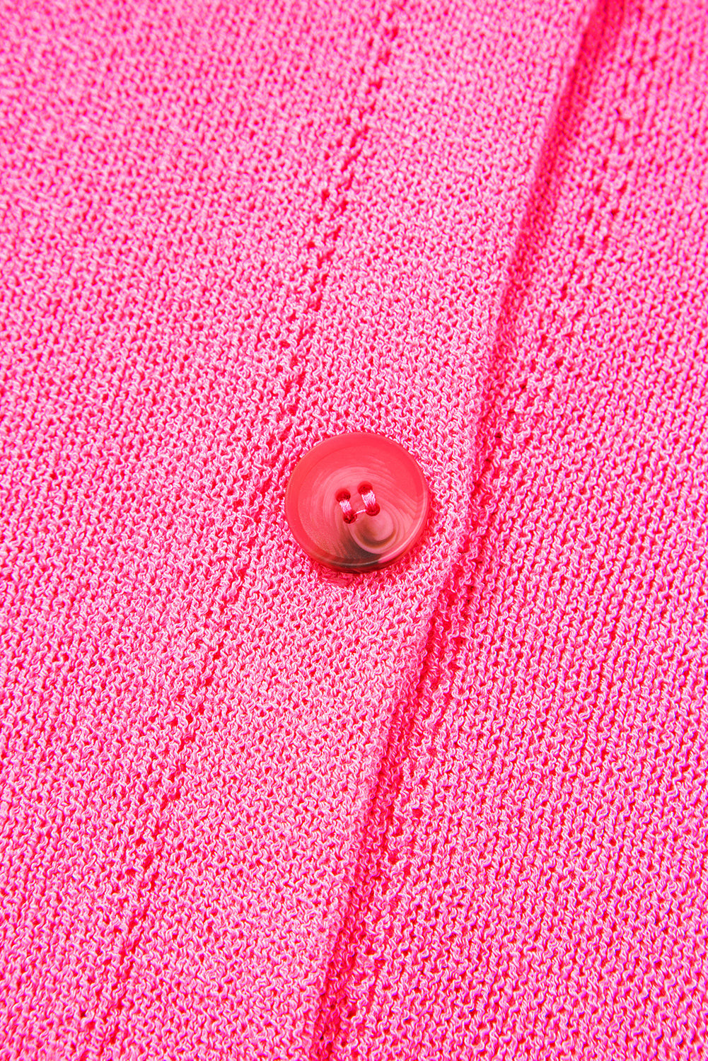 Bright Pink Distressed Hem Short Sleeve Knitted Button Front Sweater