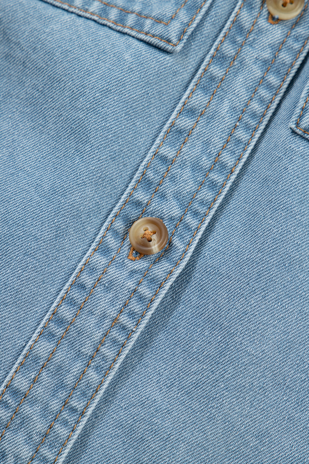Myosotis Ruffle Detail Short Puff Sleeve Button Down Flap Pocket Denim Shirt
