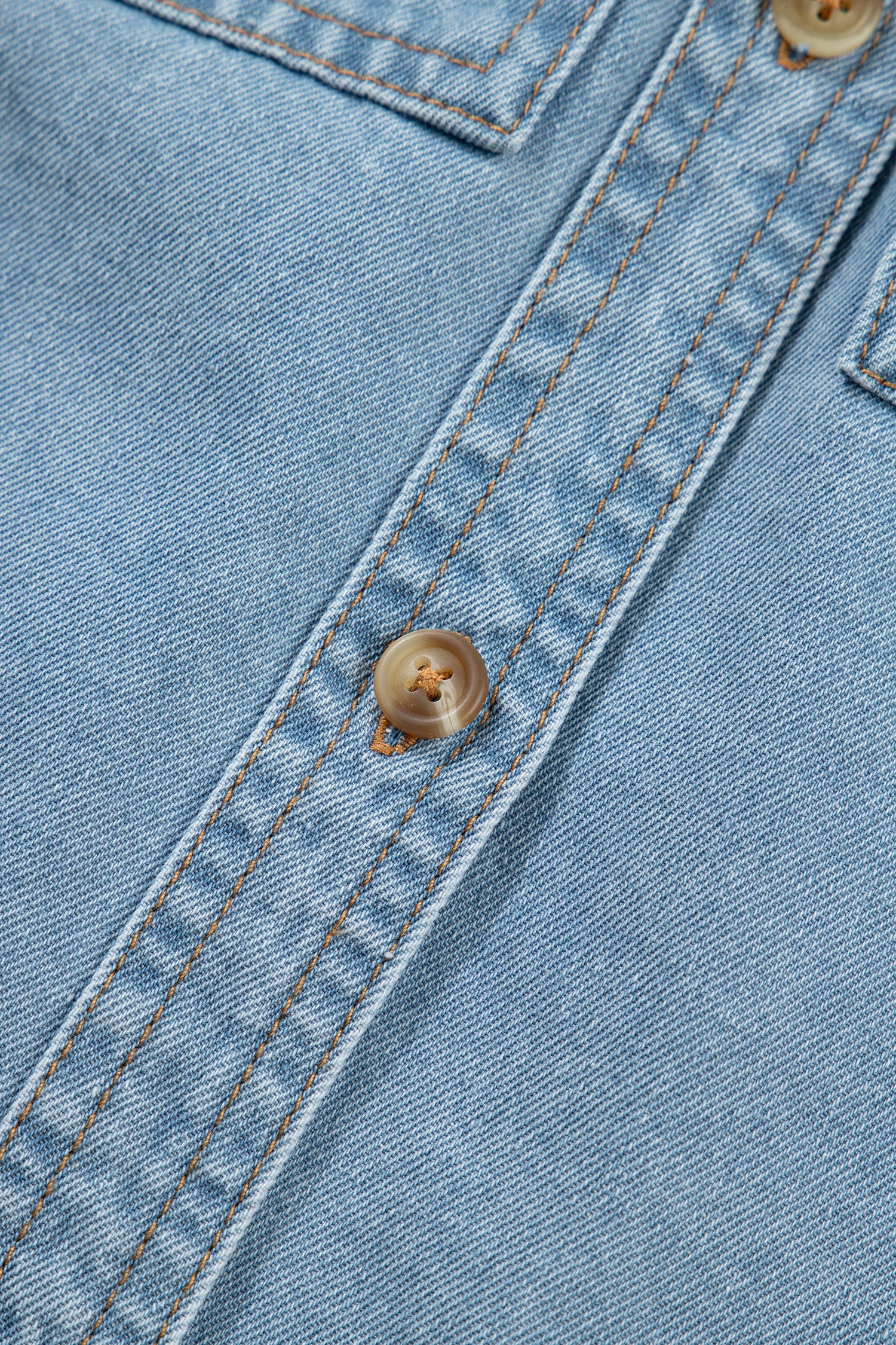 Myosotis Ruffle Detail Short Puff Sleeve Button Down Flap Pocket Denim Shirt