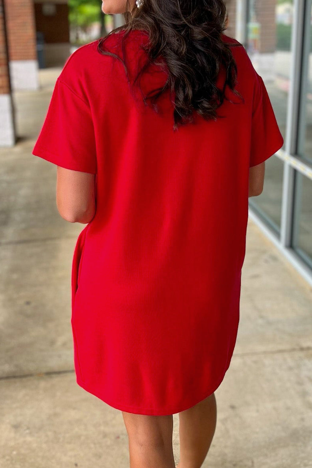 Fiery Red Sequin Trim Stars and Stripes Bow Patched T Shirt Mini Dress