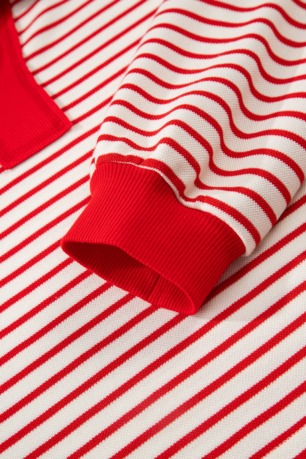 Red Stripe Collared V Neck Drop Shoulder Pullover and Skort 2pcs Outfit