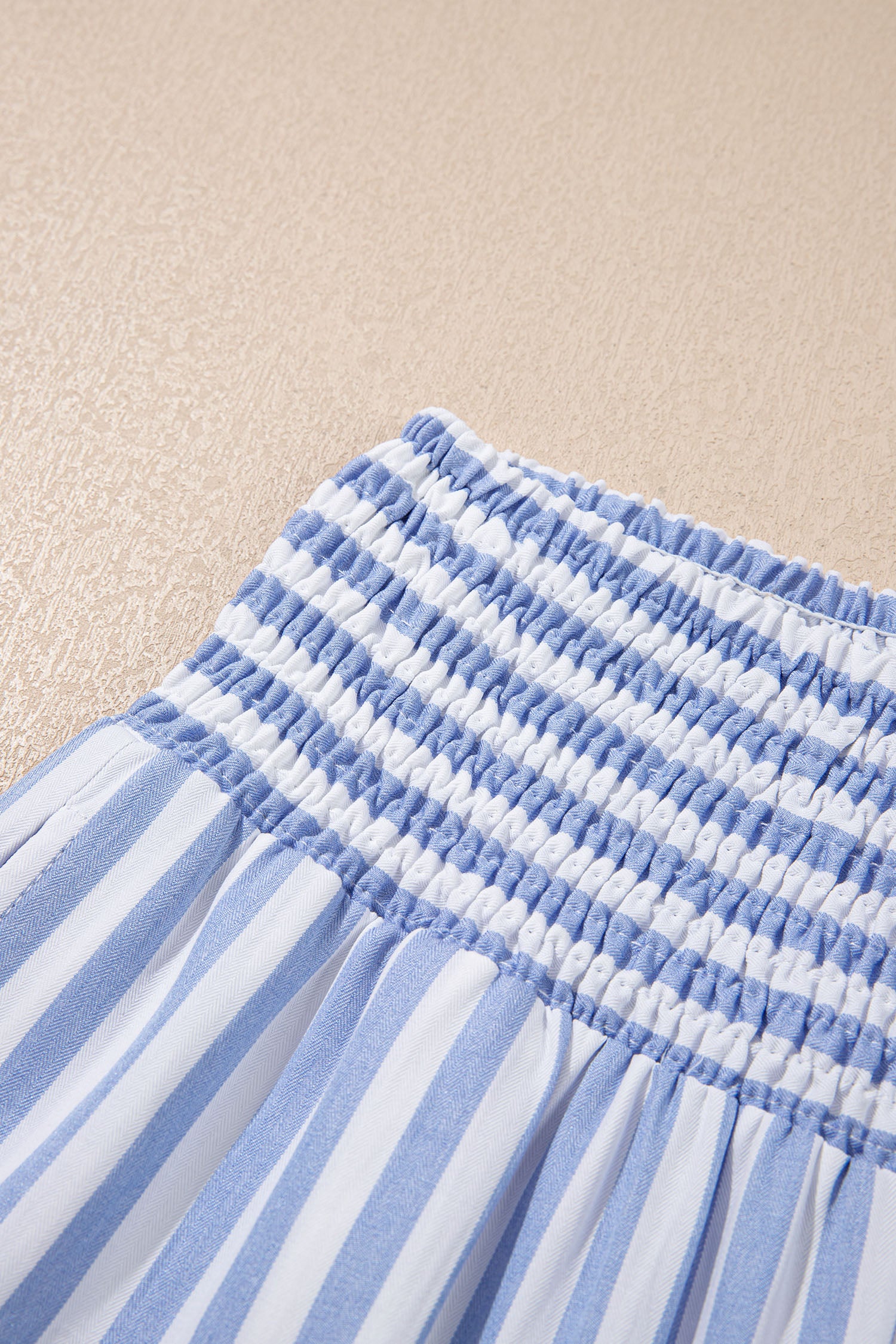 Black Stripe Shirred High Waist Loose Summer Pants