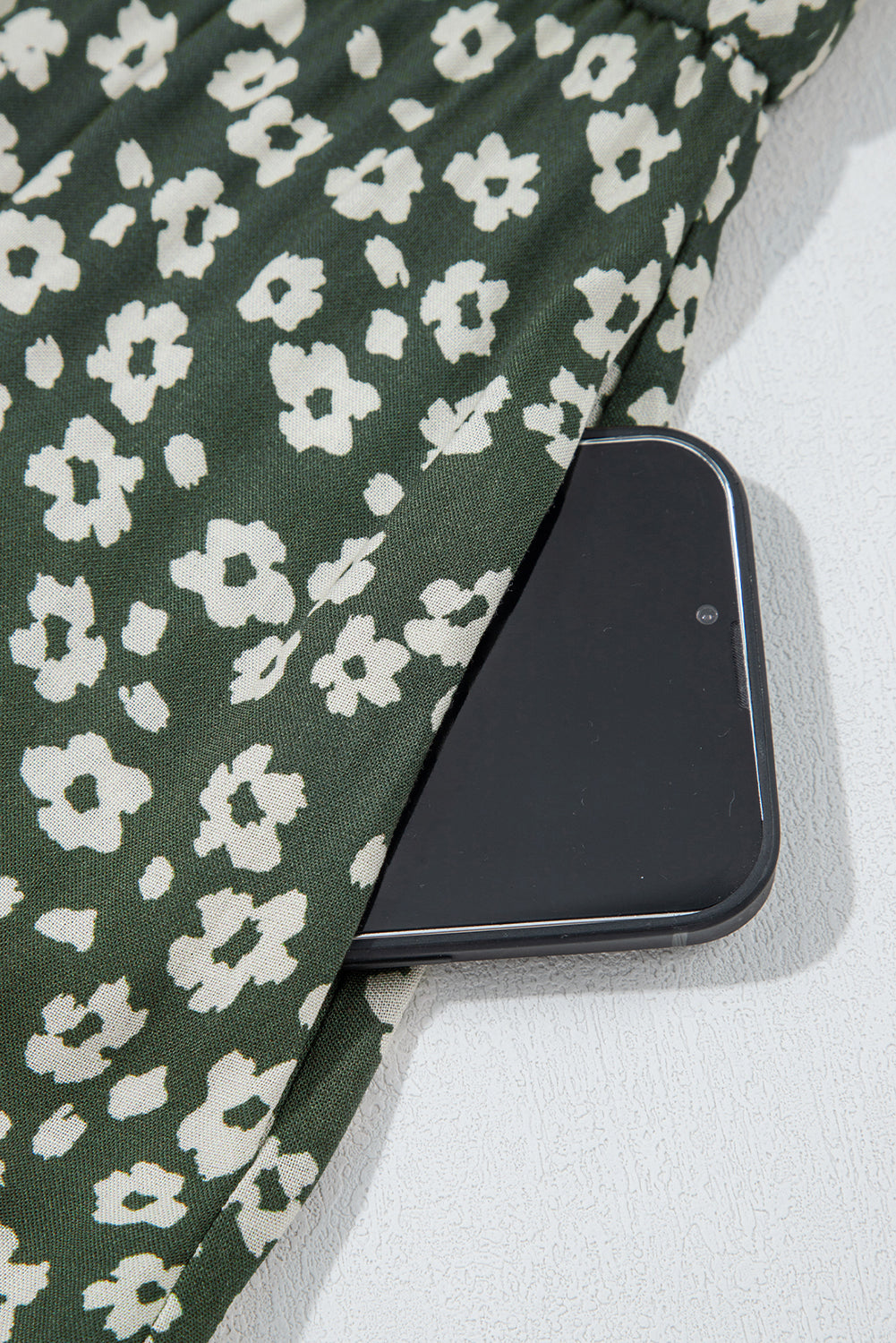 Green Boho Floral Print V Neck Tunic Sleeveless Dress