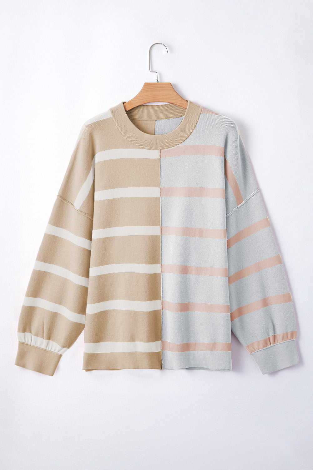 Light French Beige Colorblock Oversized Sweater