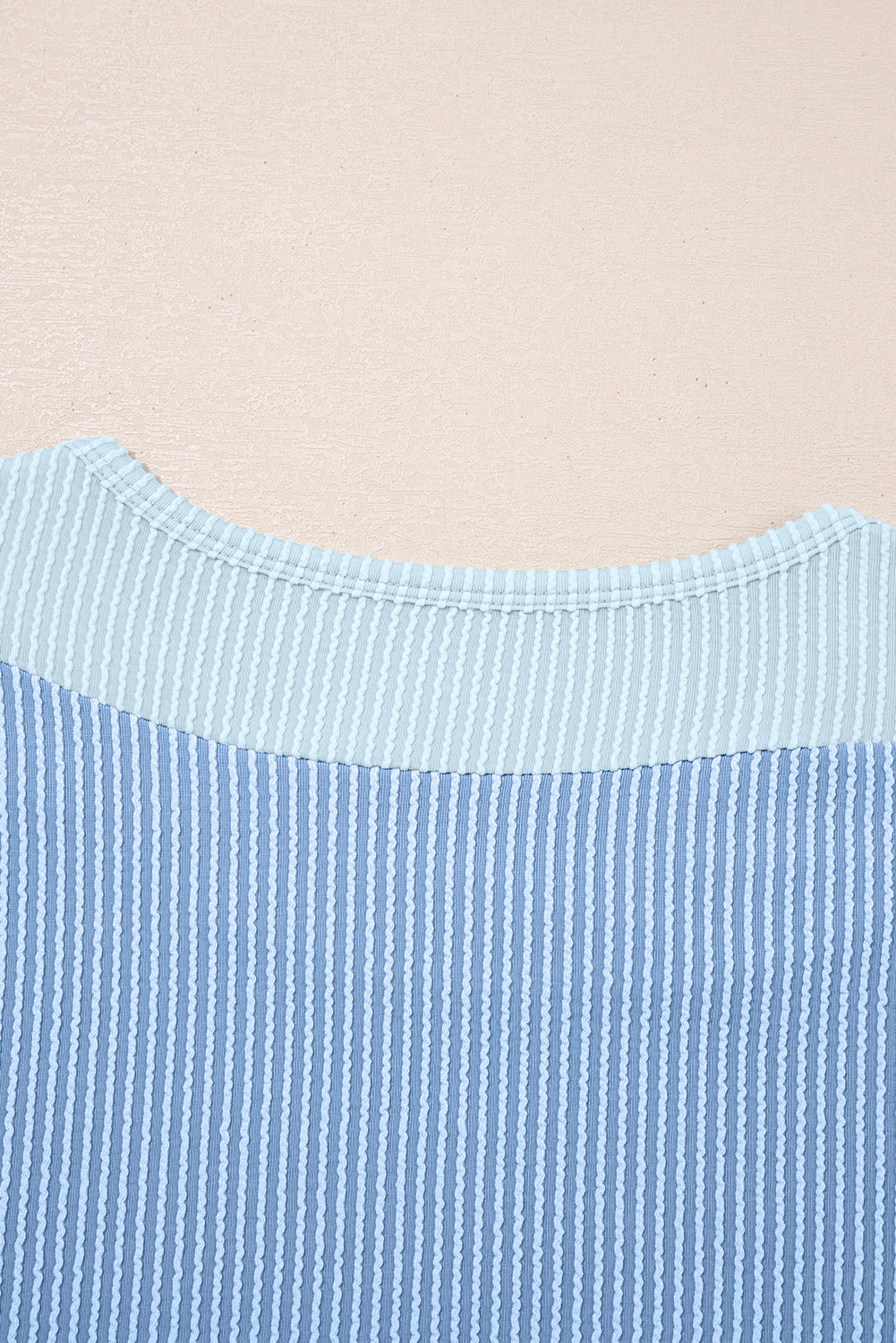 Sky Blue 2-tone Colorblock Patchwork Corded 2pcs Outfit