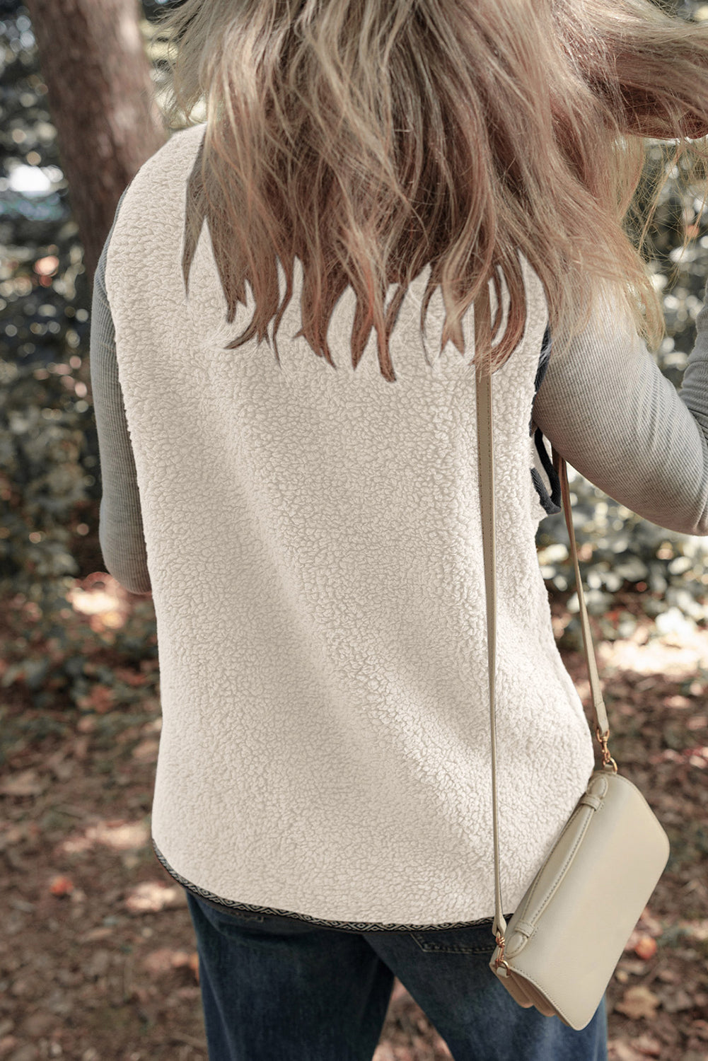 Dark Grey Sherpa Contrast Trim Patch Pocket Cartridge Toggle Button Vest