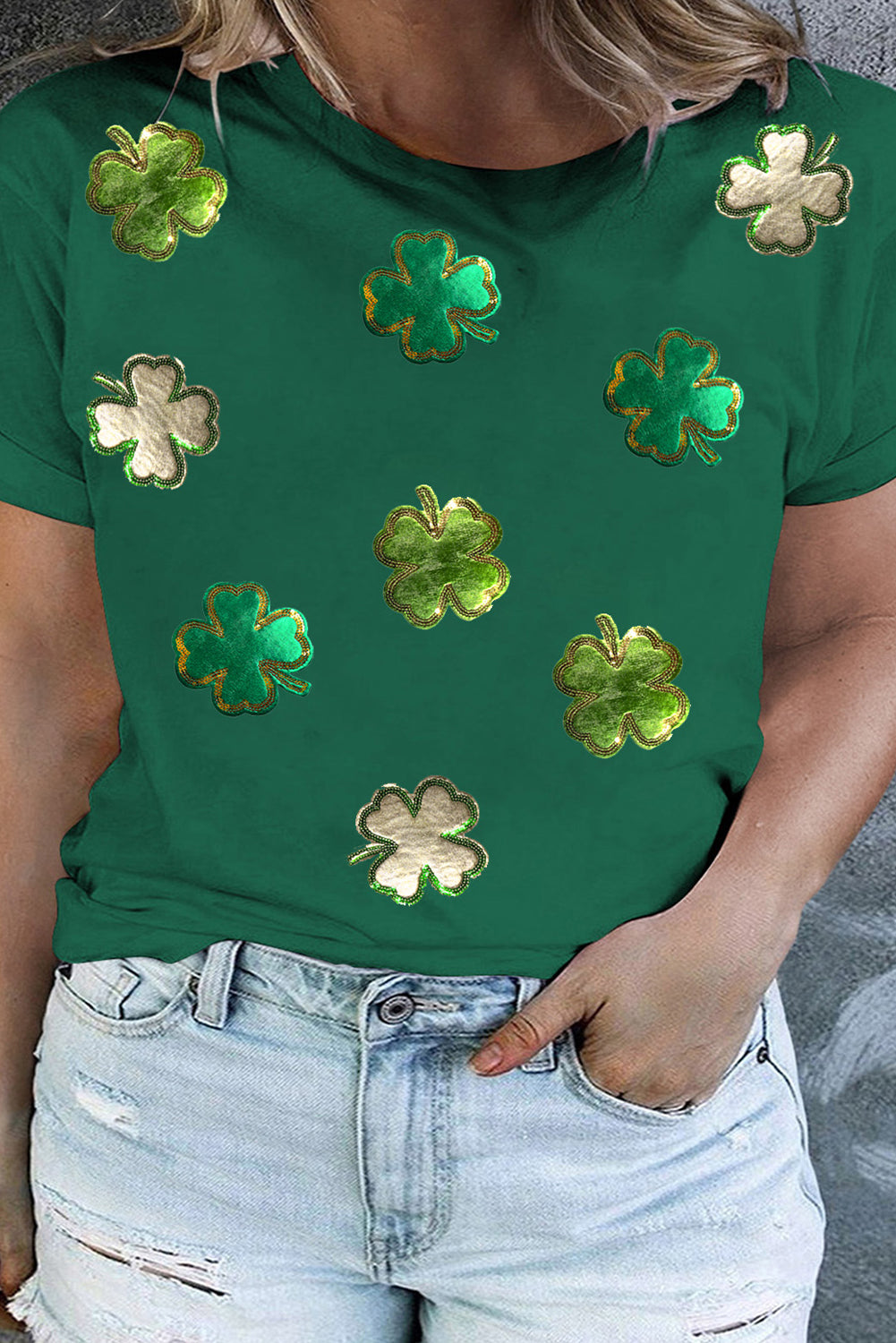 Iceland Blue Four Leaf Clover Patched Graphic St Patrick Plus Size Tee