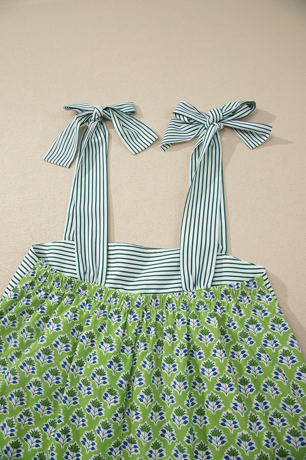 Green Fashion Printed Knot Straps Babydoll Tank Top