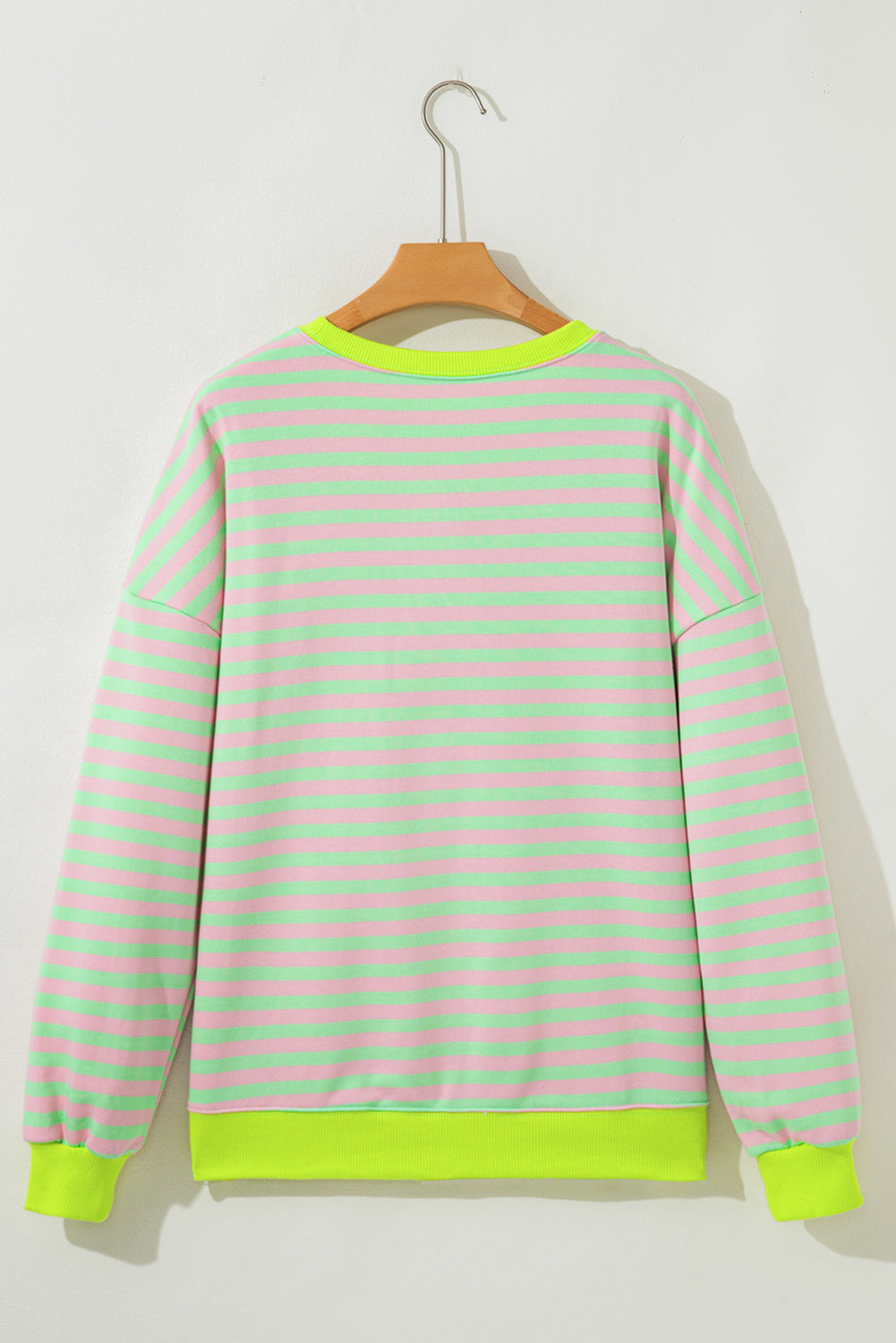 Blue Stripe Contrast Ribbed Trim Crossed Stitch Drop Shoulder Sweatshirt