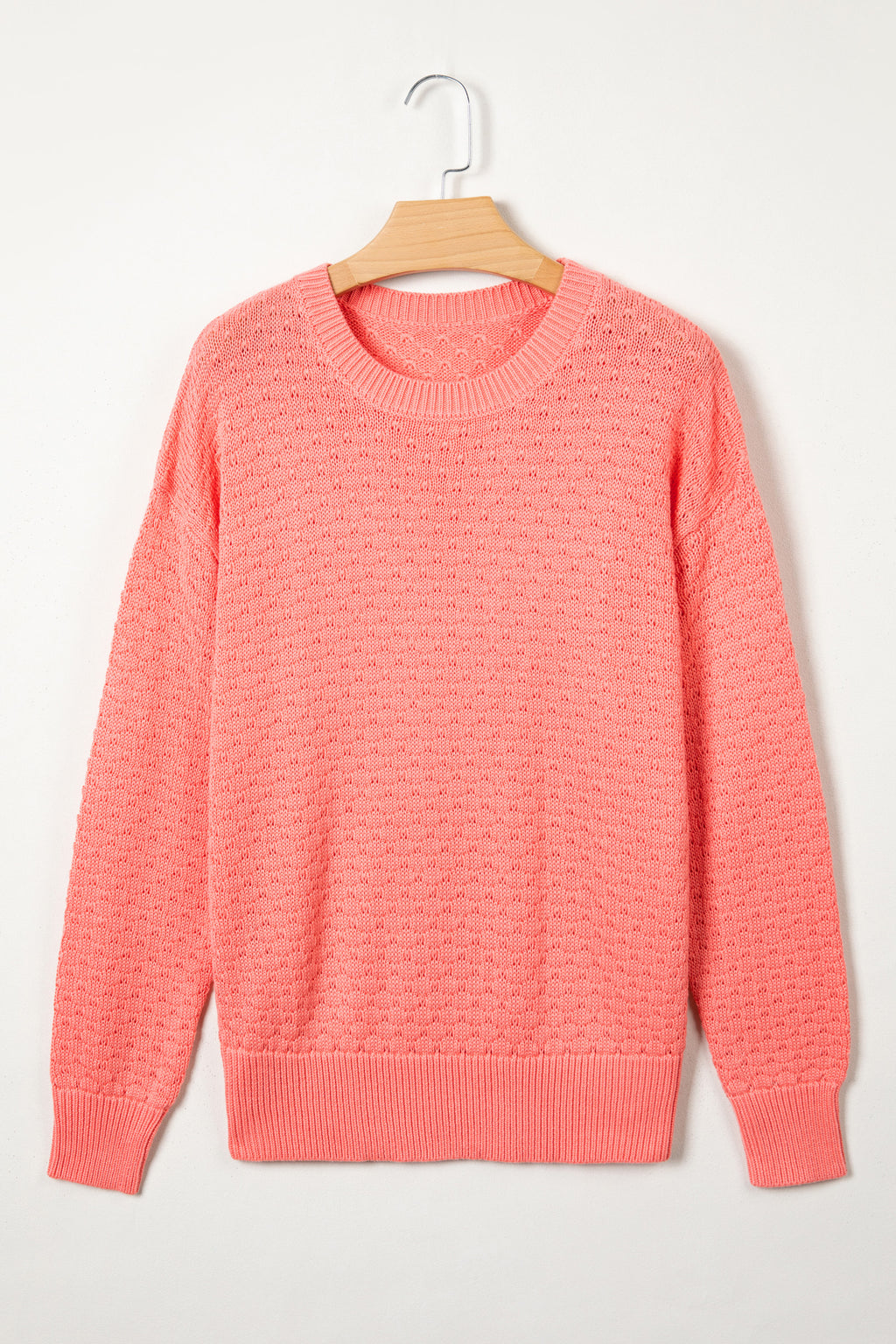 Coral Paradise Drop Shoulder Ribbed Knit Sweater Regular Length Long Sleeve Pullover