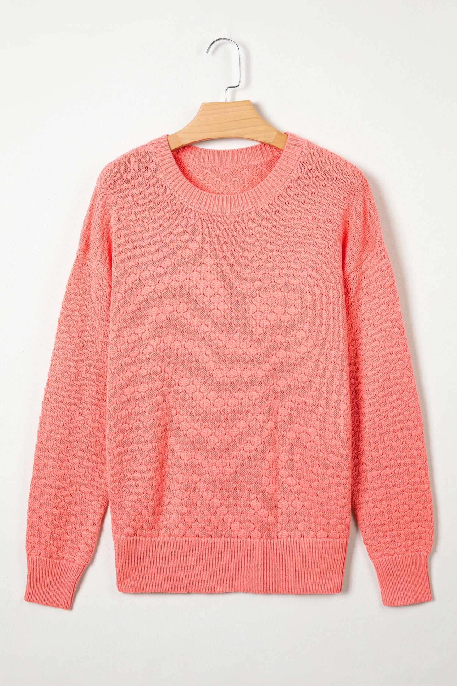 Coral Paradise Drop Shoulder Ribbed Knit Sweater Regular Length Long Sleeve Pullover