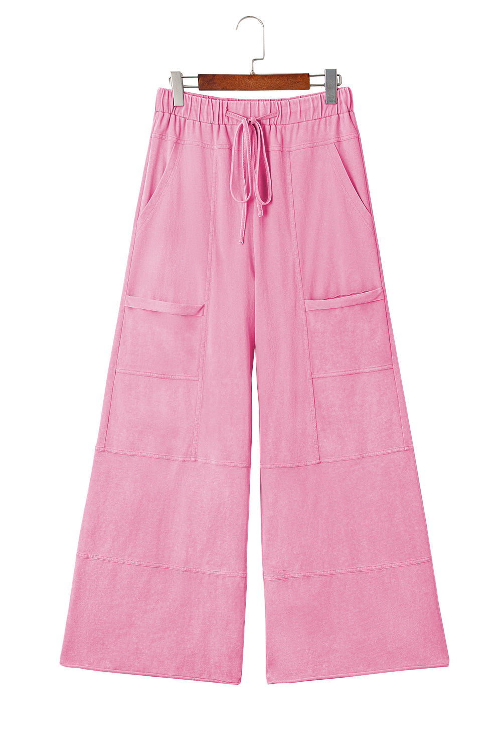 Mint Green Mineral Wash Exposed Seam Drawstring High Waist Wide Leg Cargo Pants