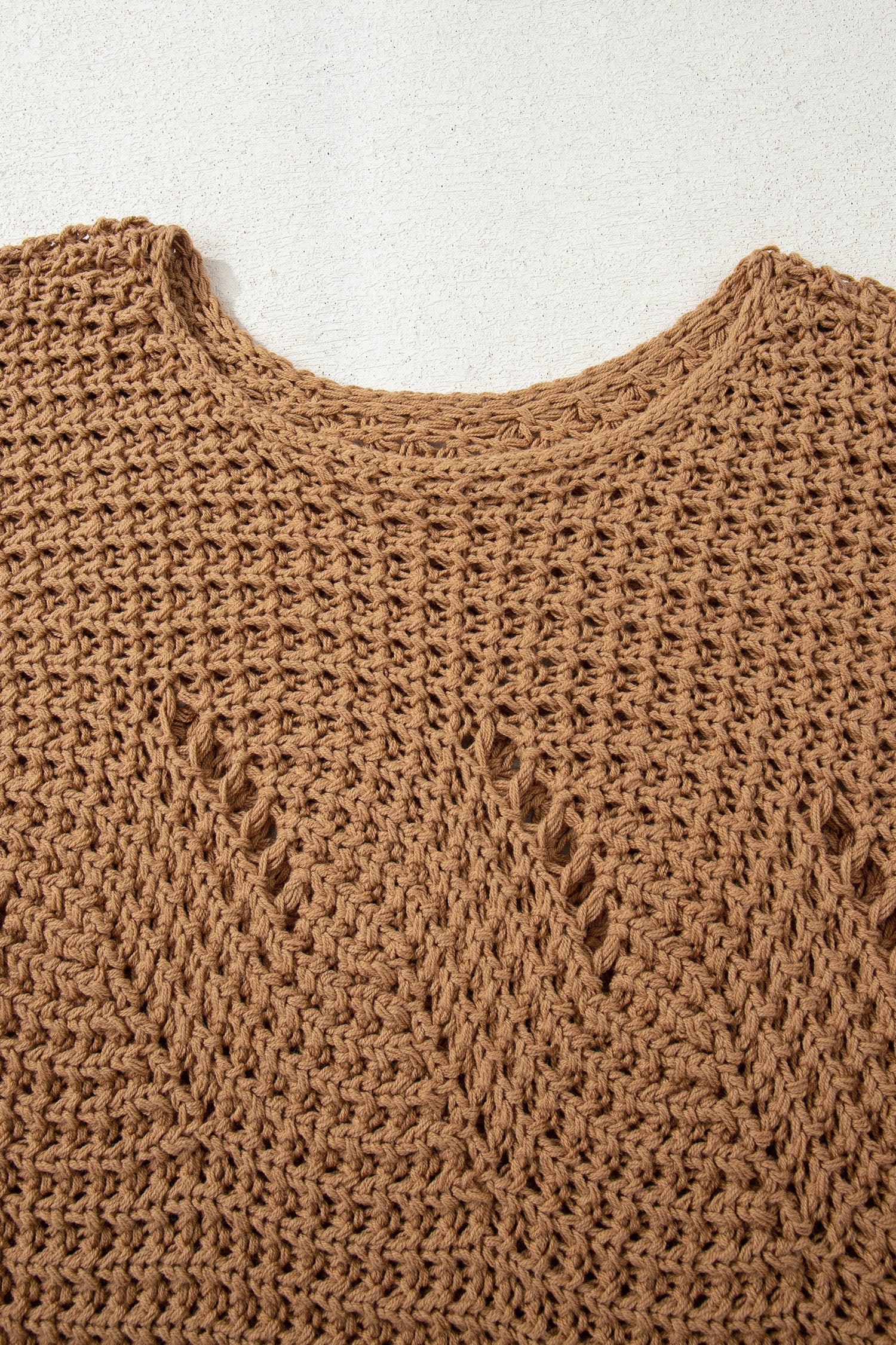 White Hollowed Detail Wide Sleeve Loose Pullover Sweater