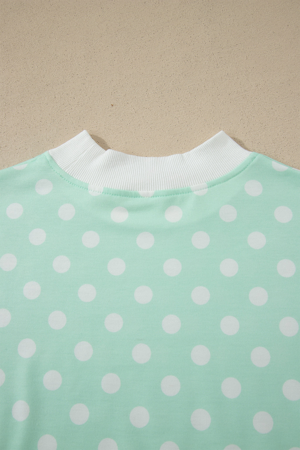 Sky Blue Polka Dot Print Color Block Trim Mock Neck Short Set
