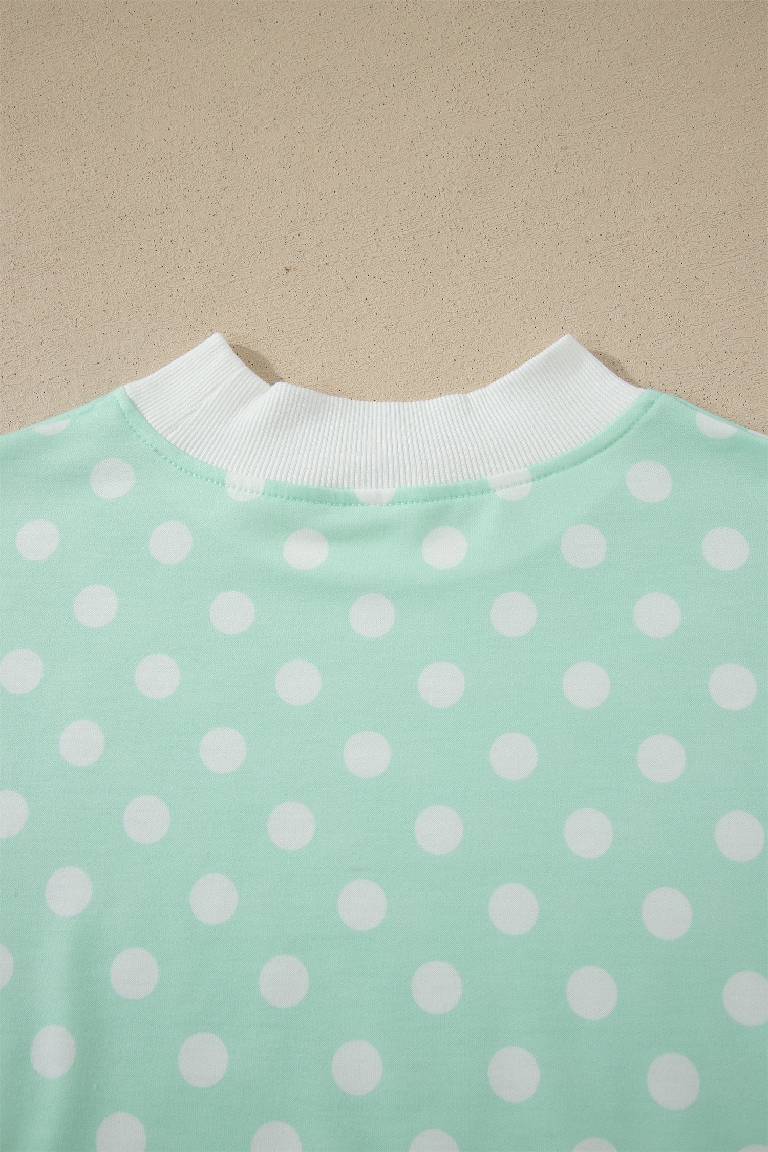 Sky Blue Polka Dot Print Color Block Trim Mock Neck Short Set