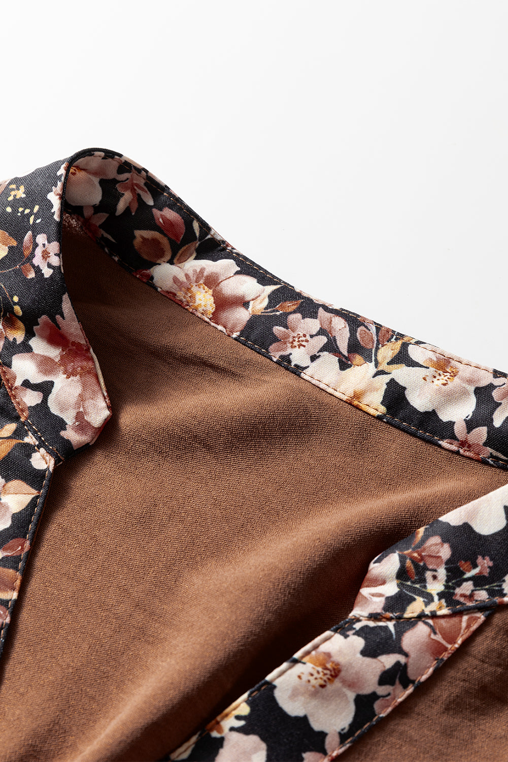 Chestnut Floral Patchwork Detail Notched Neck Long Sleeve Maxi Dress