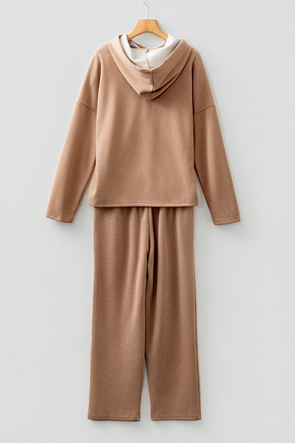 Casual Lace Drawstring Pullover Hoodie and High Waist Pants Corduroy Suit