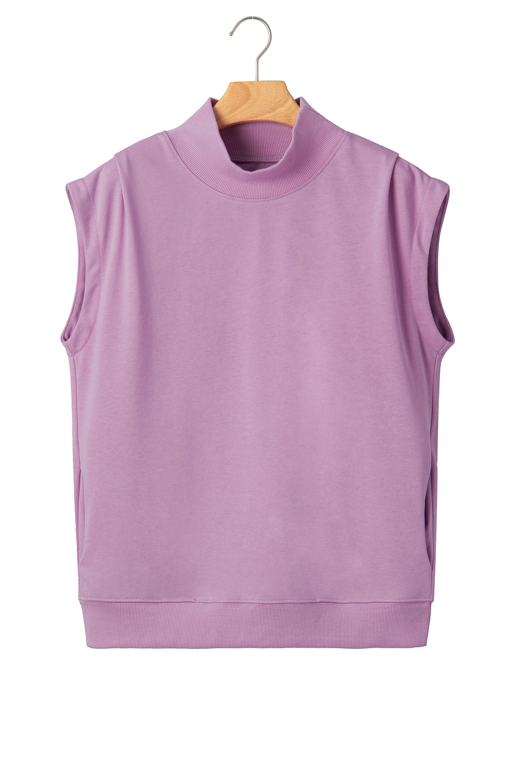 Myosotis Solid Color High Neck Cap Sleeve Loose Top