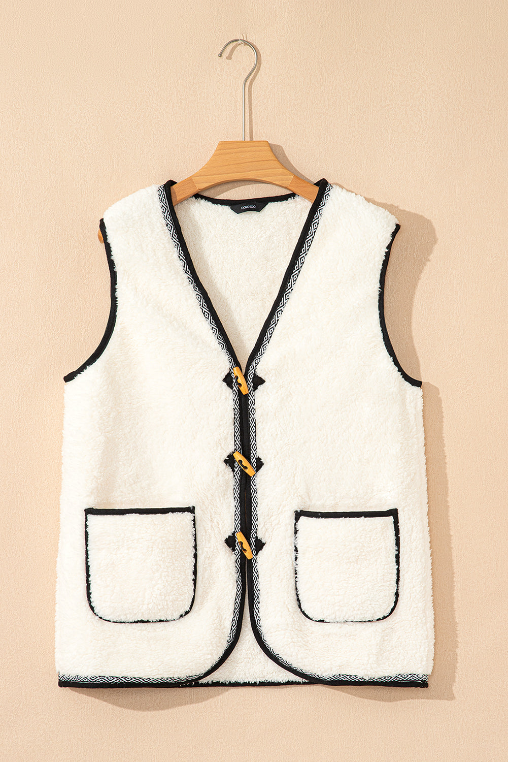 Dark Grey Sherpa Contrast Trim Patch Pocket Cartridge Toggle Button Vest