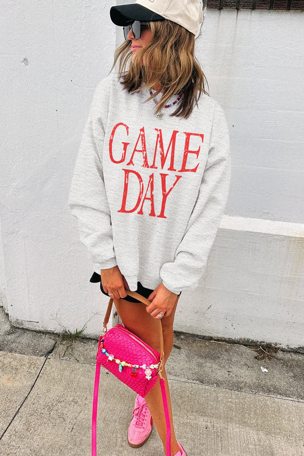 Blue Vintage Washed GAME DAY Graphic Baggy Sweatshirt