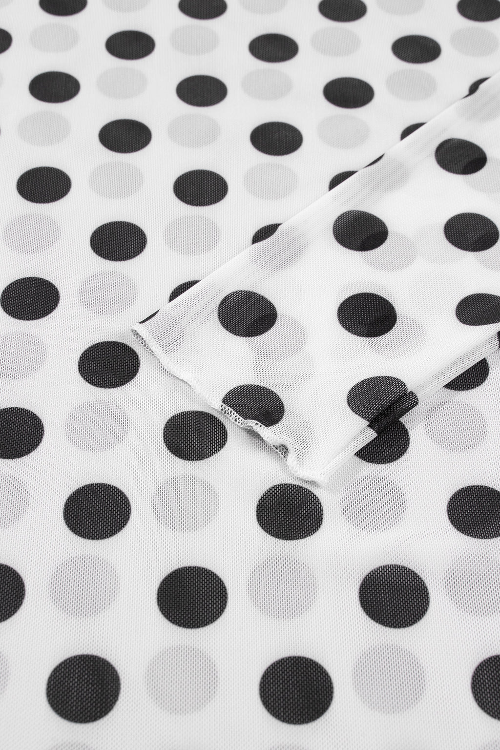 White Polka Dot Mesh Long Sleeve Stand Neck Sheath Top