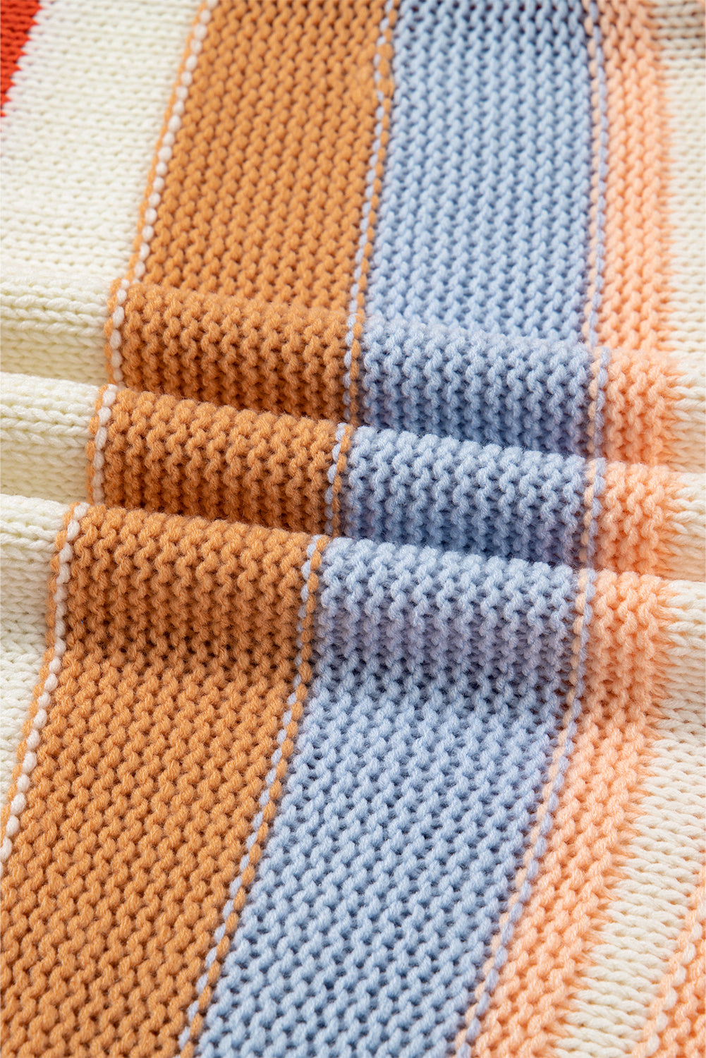 Pink Striped Colorblock Round Neck Drop Shoulder Sweater