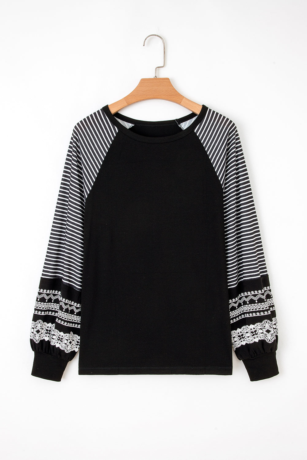 Mineral Red Contrast Print Striped Raglan Long Sleeve Loose Top
