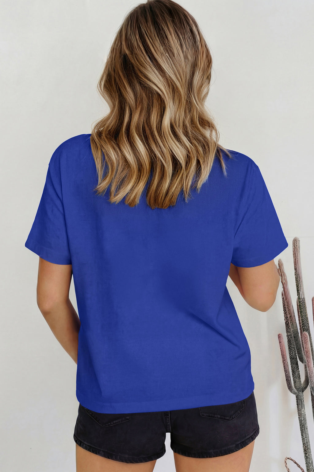 Beau Blue Solid Color High Neck Oversize Tee