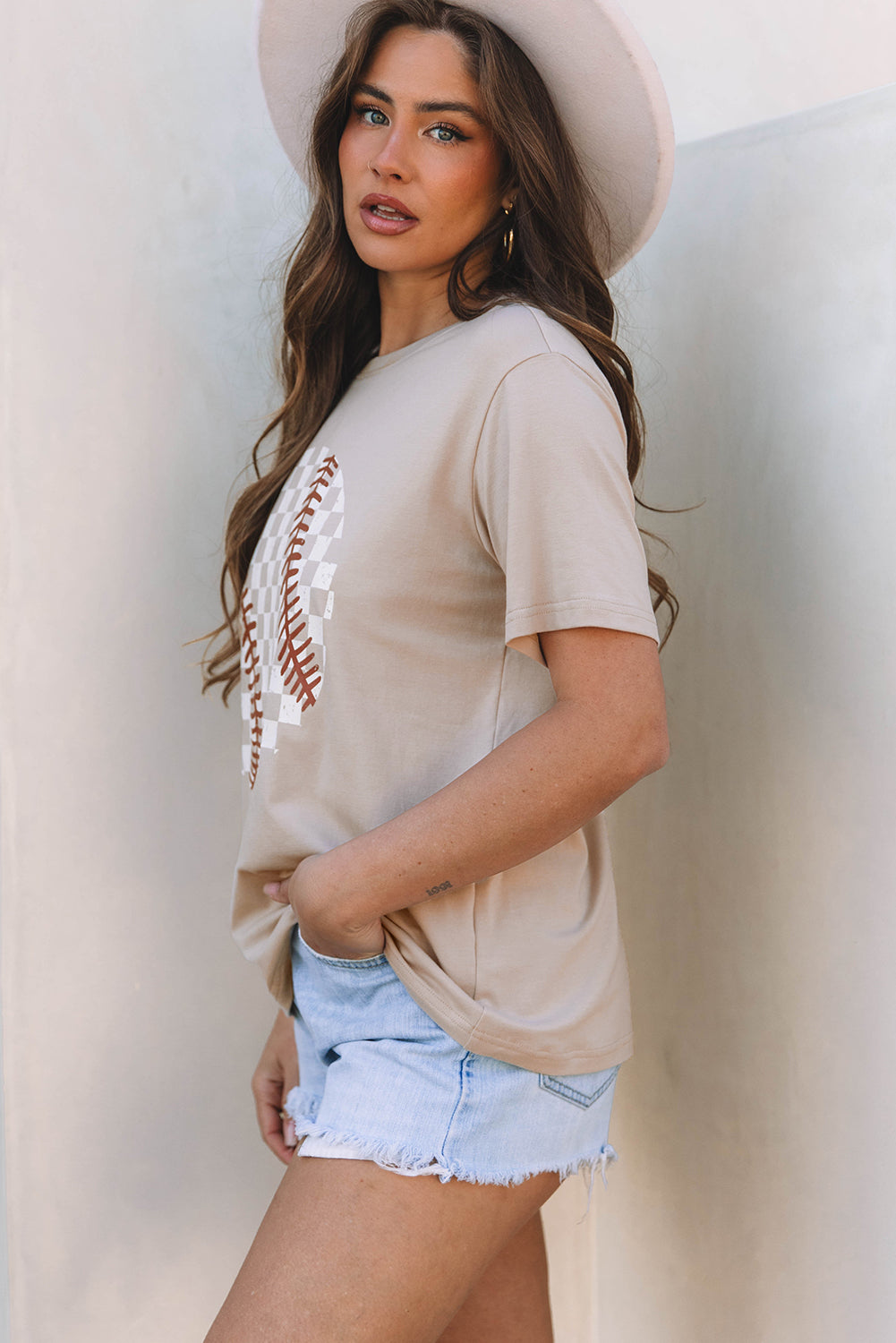 Gray Checkered Baseball Graphic Tee