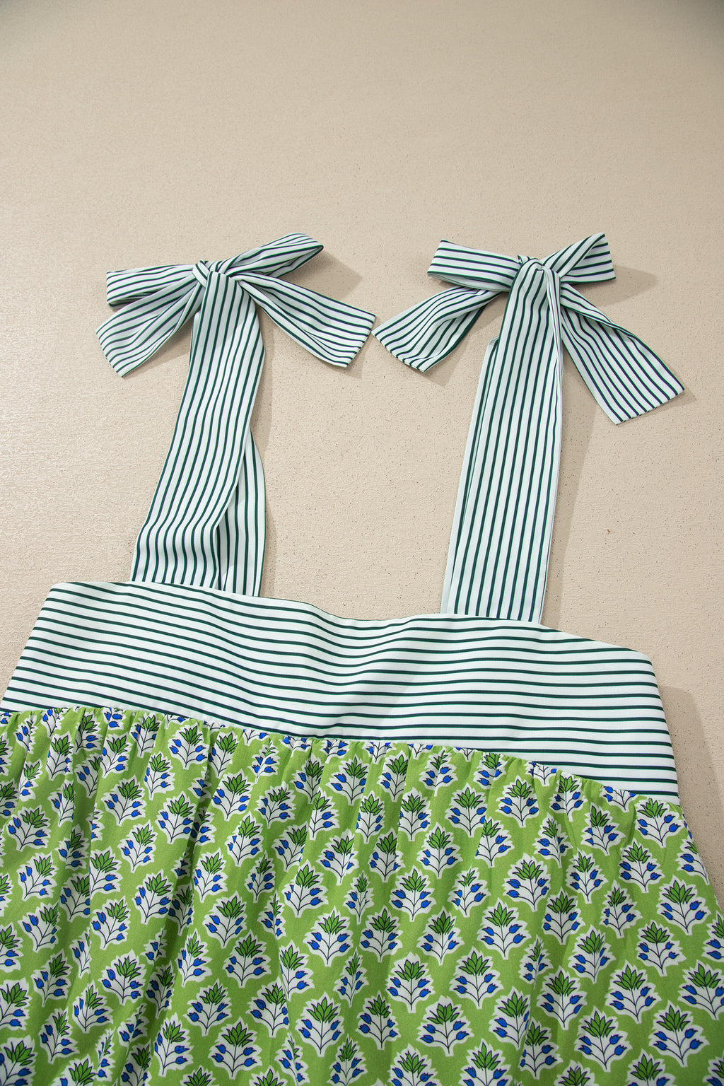 Green Fashion Printed Knot Straps Babydoll Tank Top