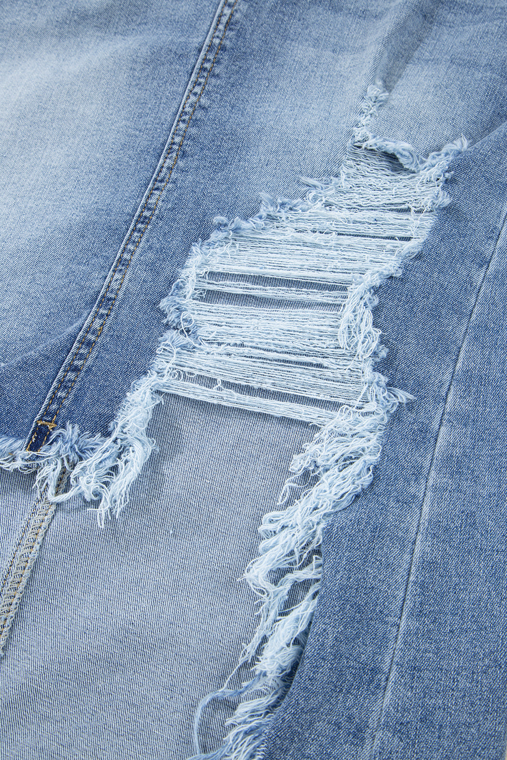 Myosotis Irregular Distressed Bottom Denim Midi Skirt