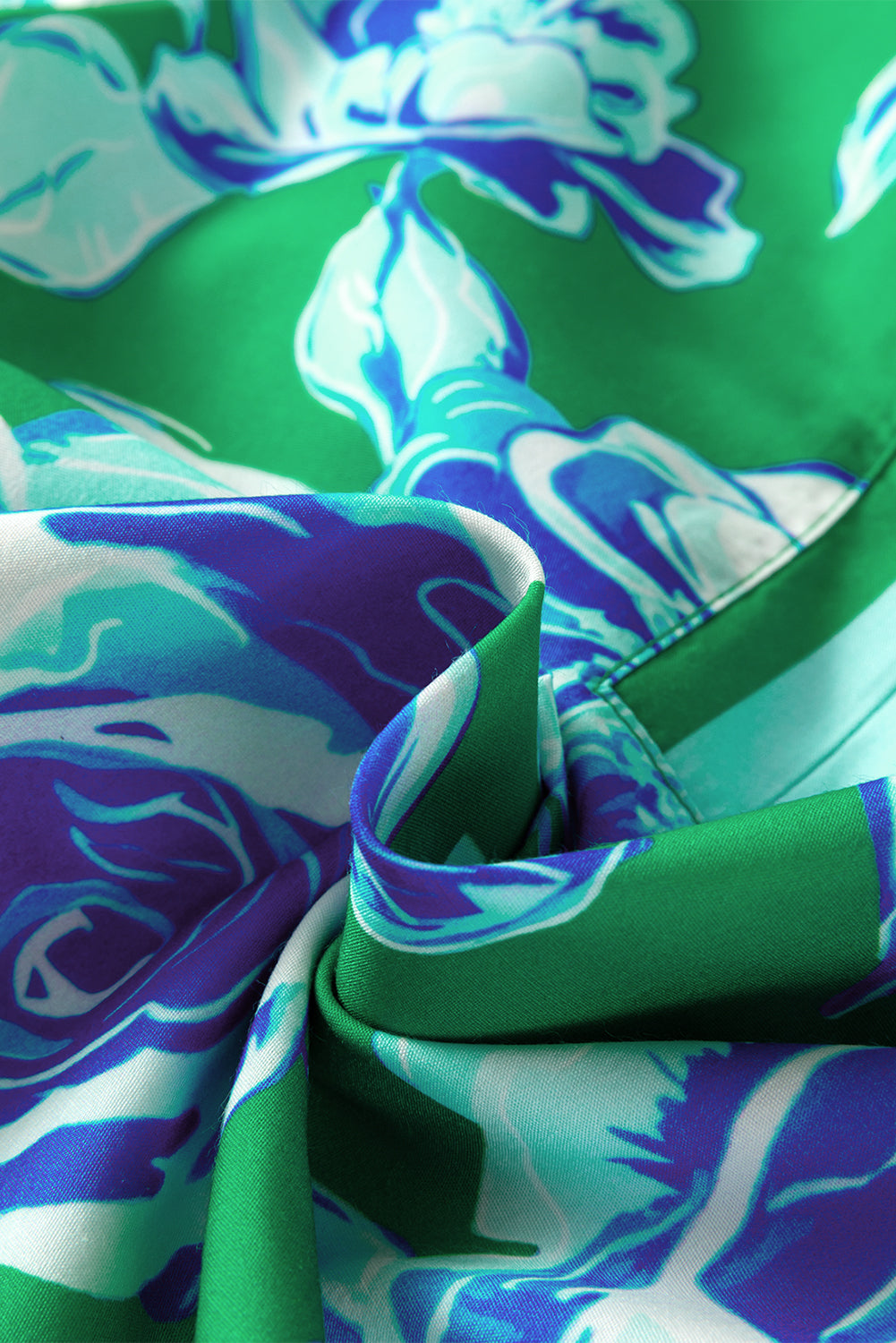 Bright Green Rose Floral Print Puff Short Sleeve Summer Blouse